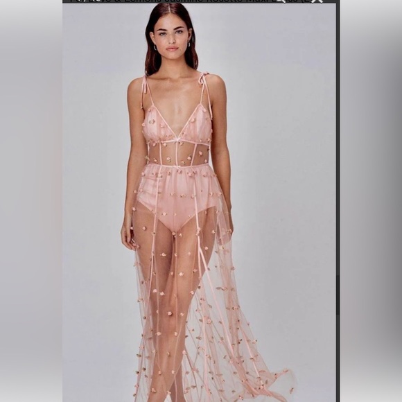 For Love and Lemons Rosette Corset tulle sheer Embroidered...